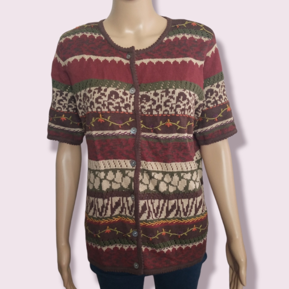 Alfred Dunner Short Sleeve Knitted Cardigan Sz Small